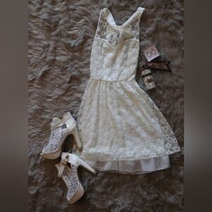 Elegant White Lace Dress By Papaya NWT